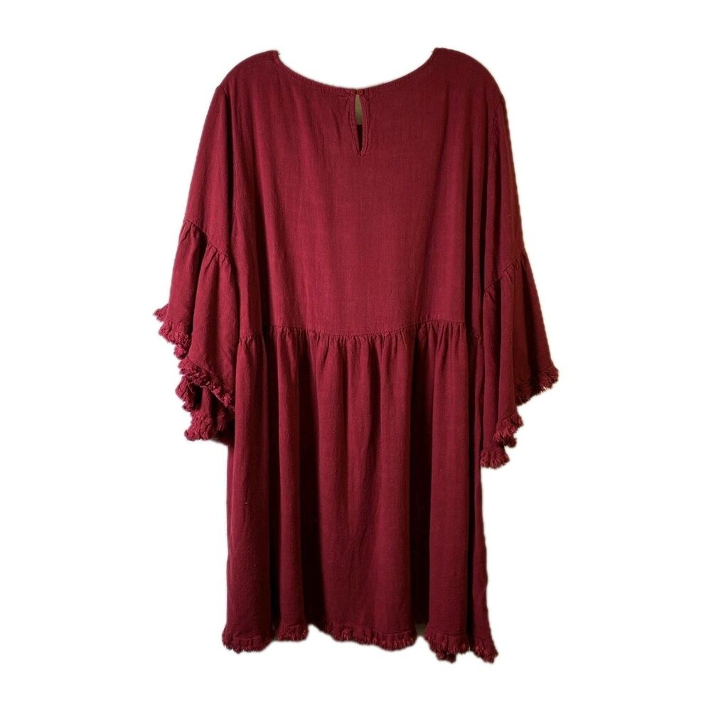 De-Tagged Umgee Womens - Size XL - Brick Red Rough Woven Fringe Babydoll Dress - Picture 3 of 8